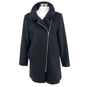 Ann Taylor LOFT Womens Black Wool Moto Zip Front Winter Coat Size Small